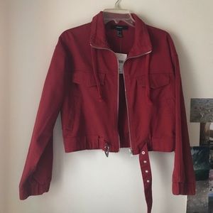 NWT FOREVER 21 RED TWILL CROPPED JACKET